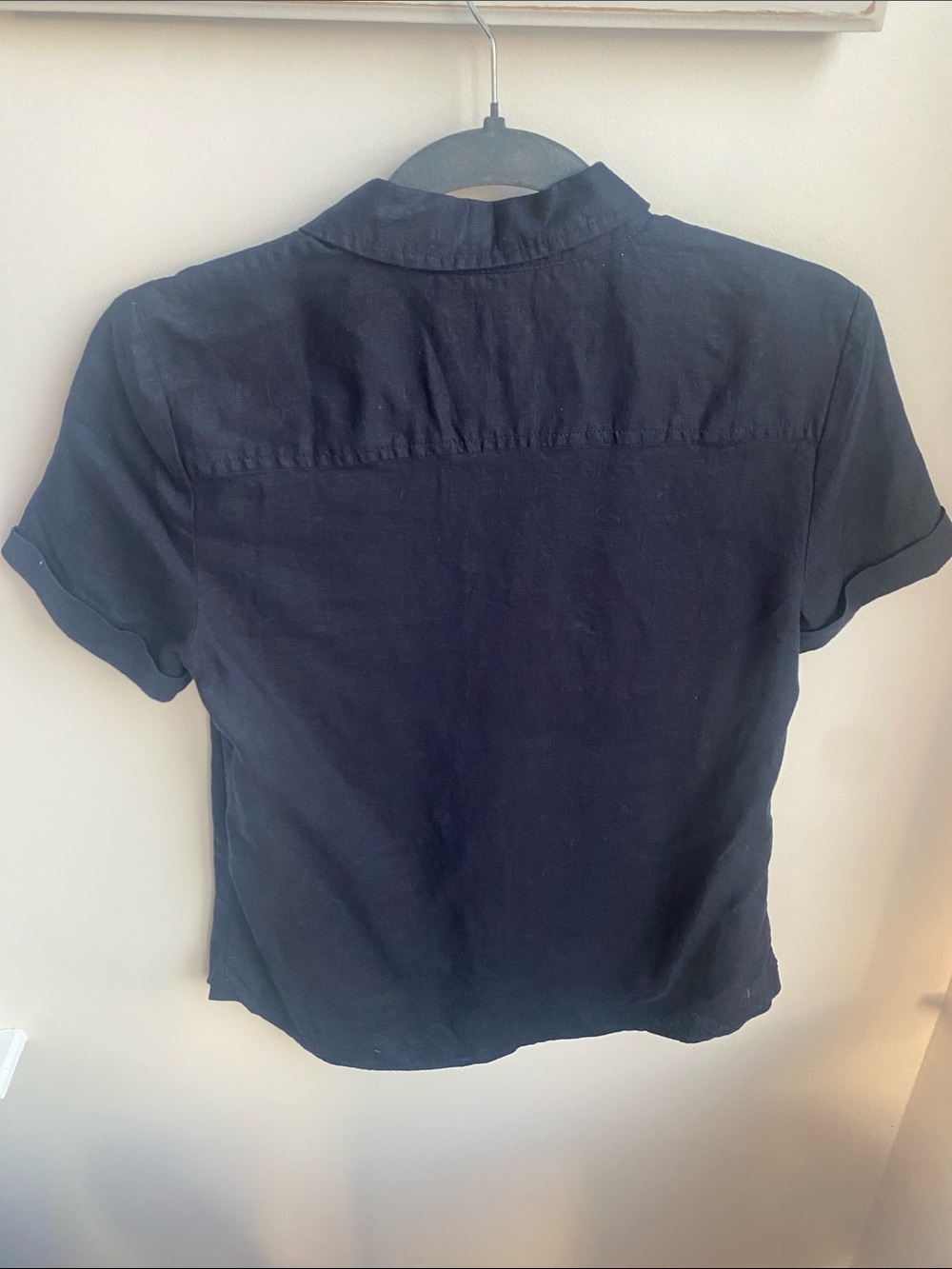 Tommy Hilfiger Navy Blue Short Sleeve Linen blend Button Down Blouse XS - NWT - Picture 4 of 9